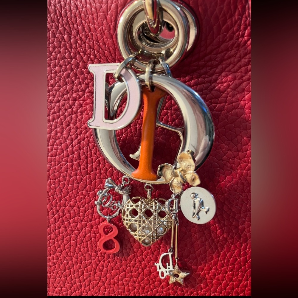 Christian Dior Red Diorissimo Pebbled Leather Tote W/Charms and Crossbody Strap - Picture 5 of 11